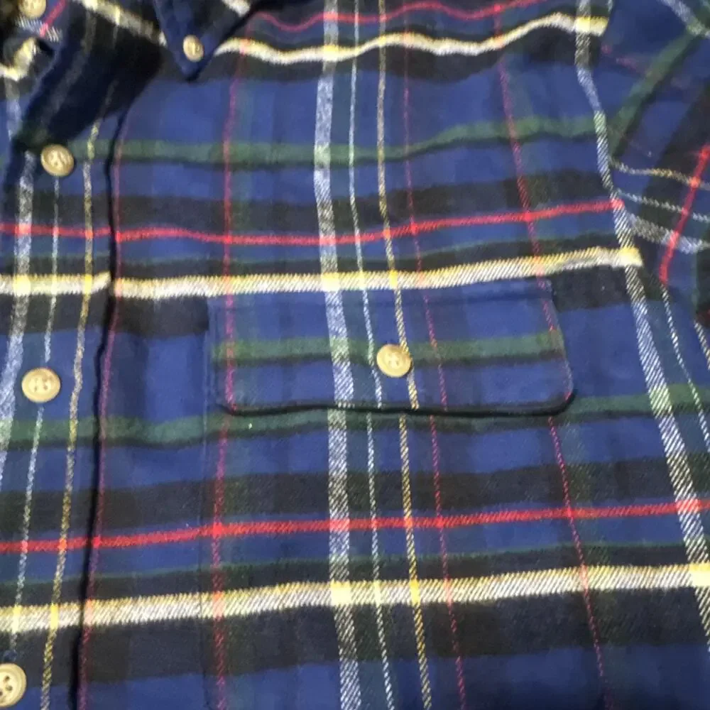 Polo Ralph Lauren Mens M Blue Plaid Flannel Long Sleeve Shirt Warm 100% Cotton